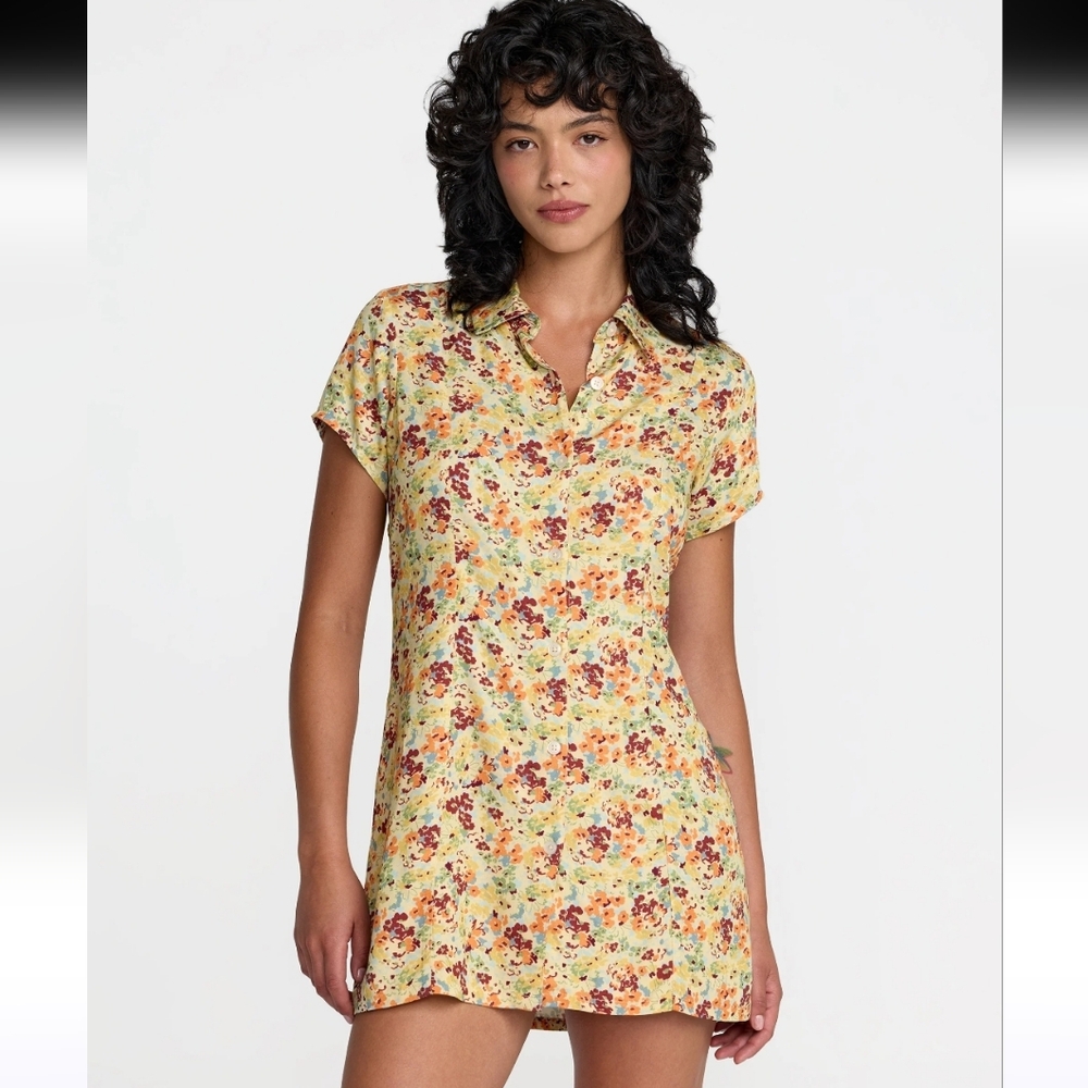 RVCA Floral Print Button Front Wren Mini Dress Size Small NWT